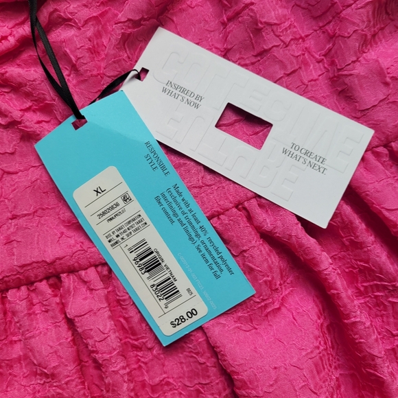 XL Textured Pink Square Tie Neckline Puffed Short Sleeve Top Future Collective - Picture 5 of 9